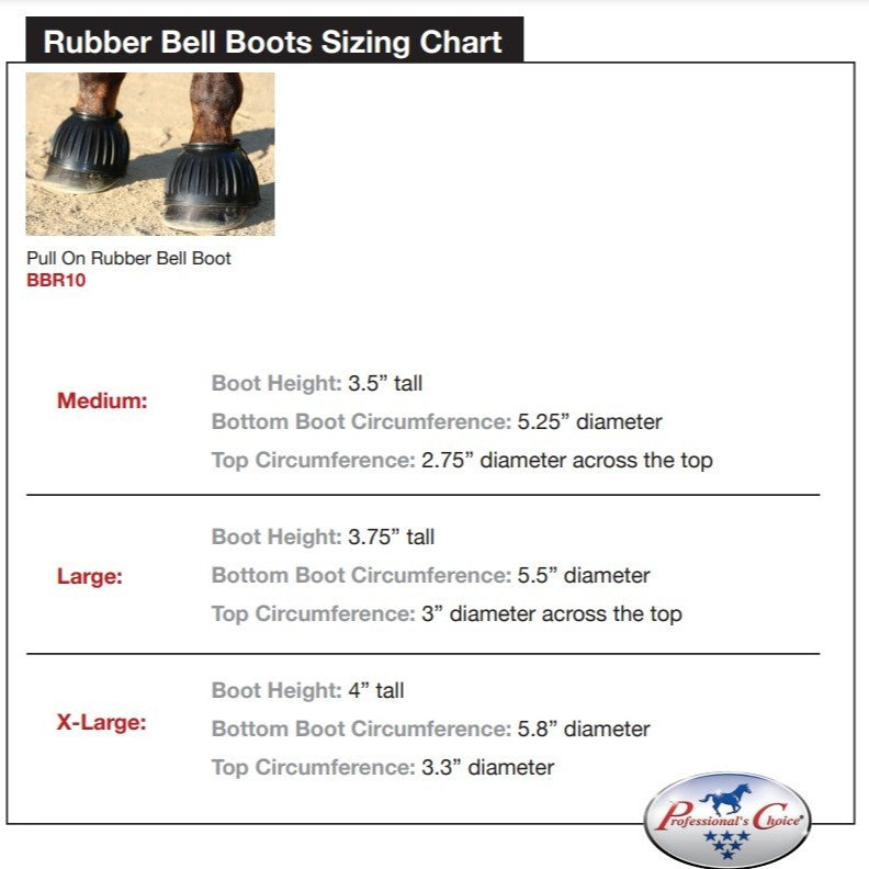 Professional's Choice Pull On Rubber Bell Boots Size Chart