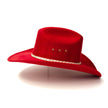Red cowboy hat with decorative band on a white background