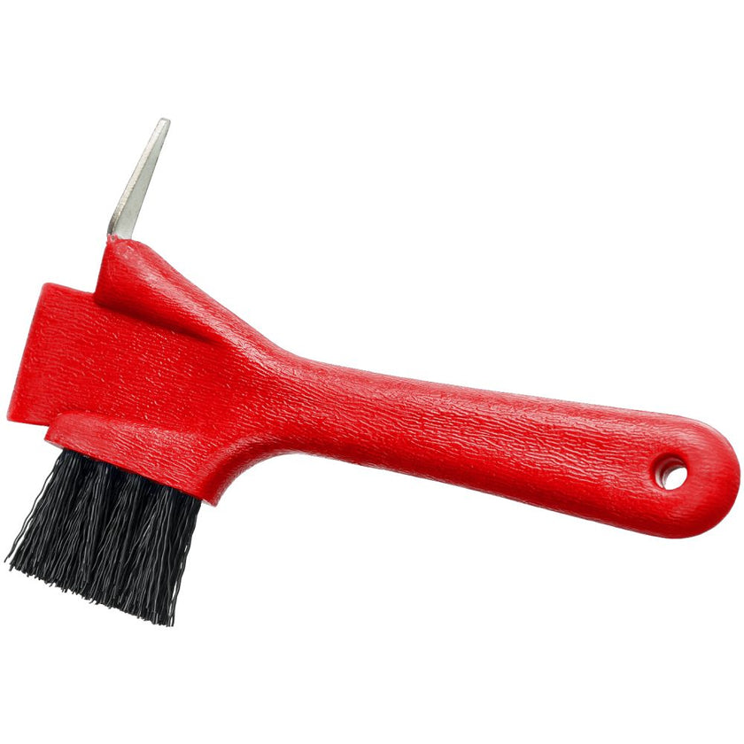 Tough1 Hoof Pick / Brush and Scraper with Red handle 