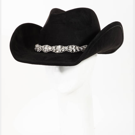Rhinestone Chain Strap Western Cowboy Hat Black