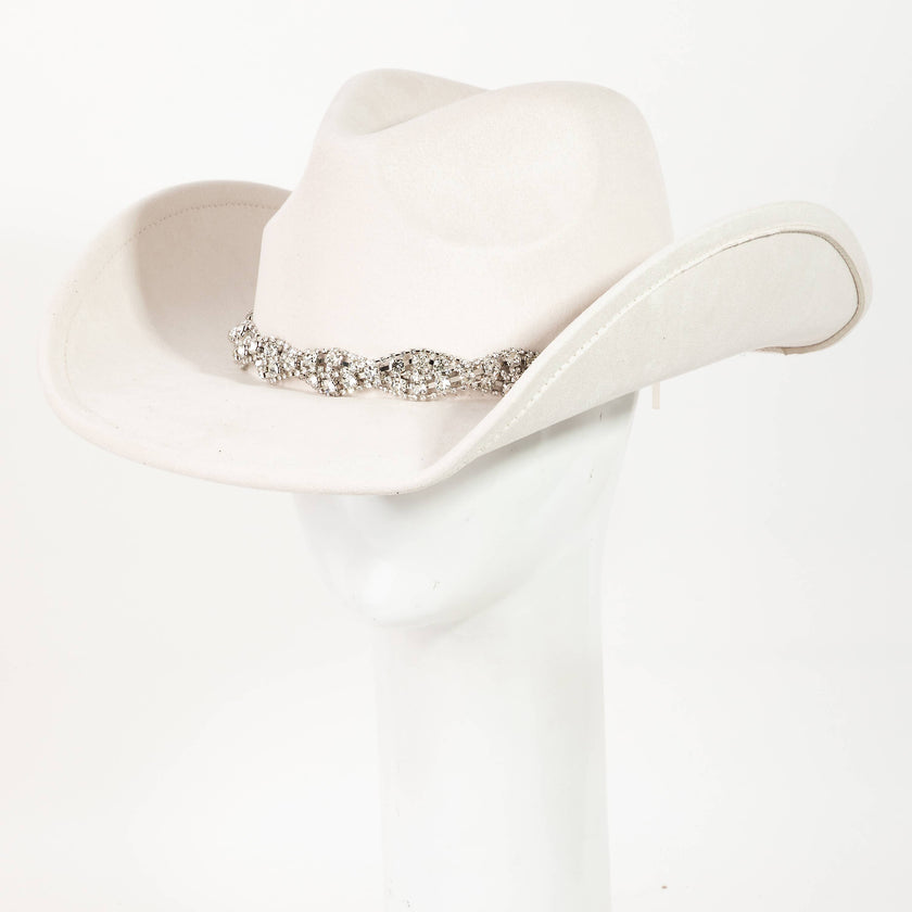 Rhinestone Chain Strap Western Cowboy Hat Ivory