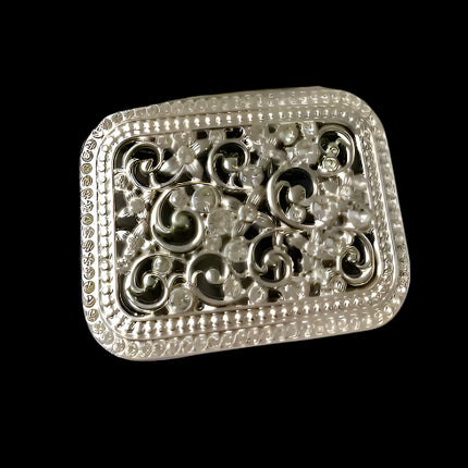 Rhinestone Western Belt Buckle Bling Silver