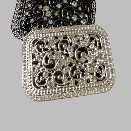 Rhinestone Western Belt Buckle Bling Silver