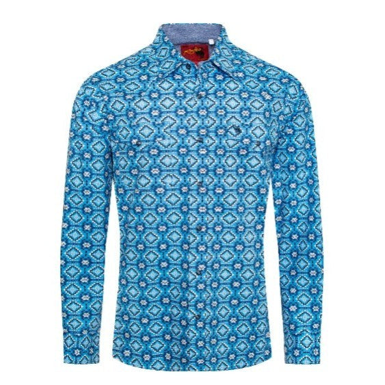Rodeo Clothing - Men's Aztec Print Authentic Western Shirt With Snap Buttons Front view 