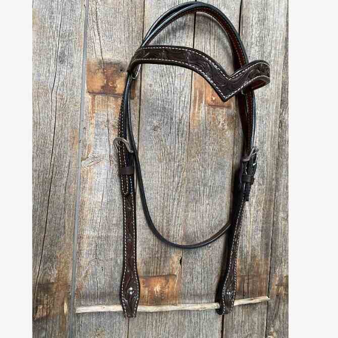 Rodeo Drive - Floral V Browband Dark Oil Headstall / Bridle full view