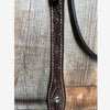 Rodeo Drive - Floral V Browband Dark Oil Headstall / Bridle cheek piece detail