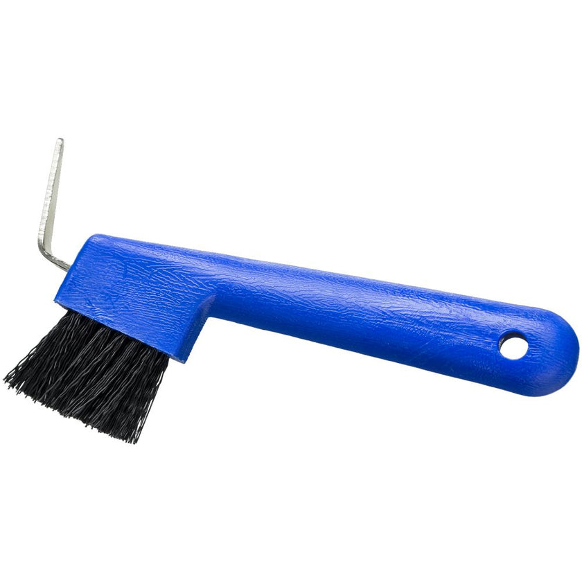 Tough1 Hoof Pick / Brush Combo in Royal Blue with a hole for hanging.