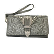 SIT Buckle Collection Security Style Wallet - leather wallet with silver floral patterns and buckle 