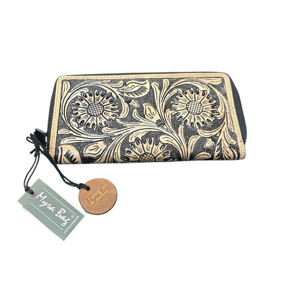 SIT Pancha Florals Wallet - Floral patterned wallet with a tag on a white background
