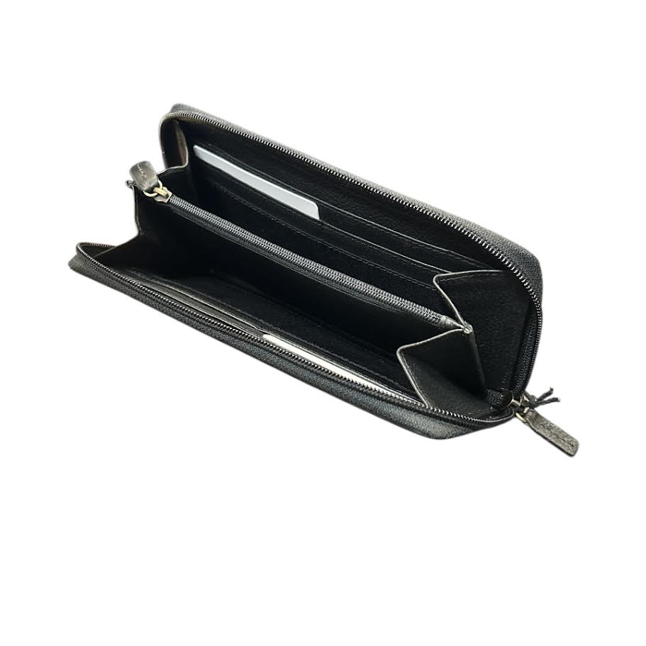 SIT Pancha Florals Wallet - Black inside of wallet with a zipper and compartements