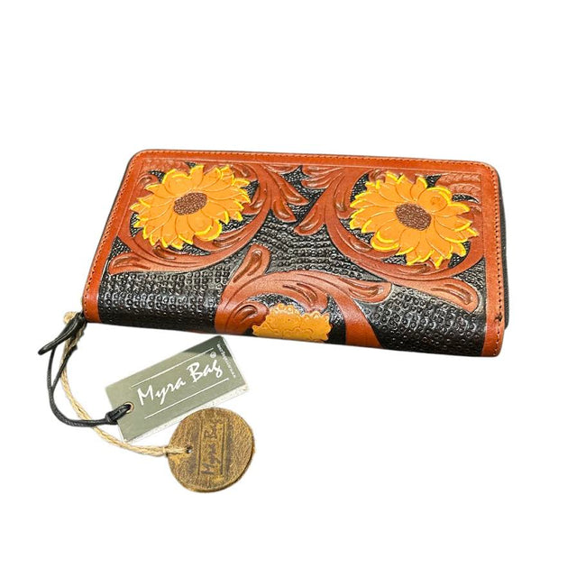 SIT Yellow Bloom Wallet - Leather wallet with sunflower design and brand tag 