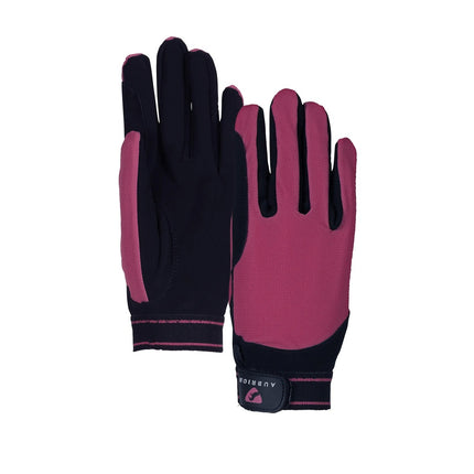 Shires Aubrion Mesh Riding Gloves raspberry shown on both sides