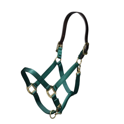 Shires Nylon Halter With Leather Head Strap Hunter