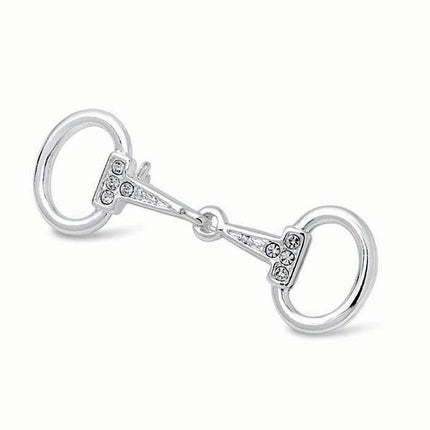 Silver Plated Snaffle Bit Stock Pin with clear gems