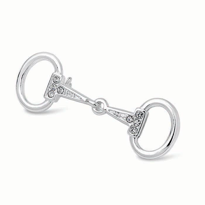 Silver Plated Snaffle Bit Stock Pin with clear gems