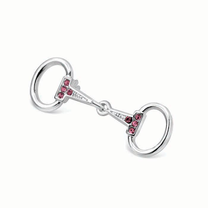 Silver Plated Snaffle Bit Stock Pin with pink gems