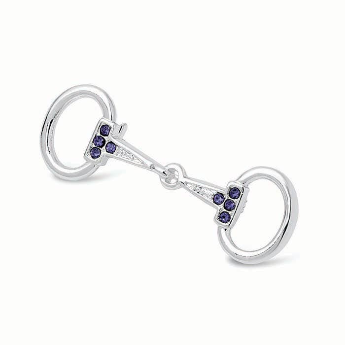 Silver Plated Snaffle Bit Stock Pin with purple gems
