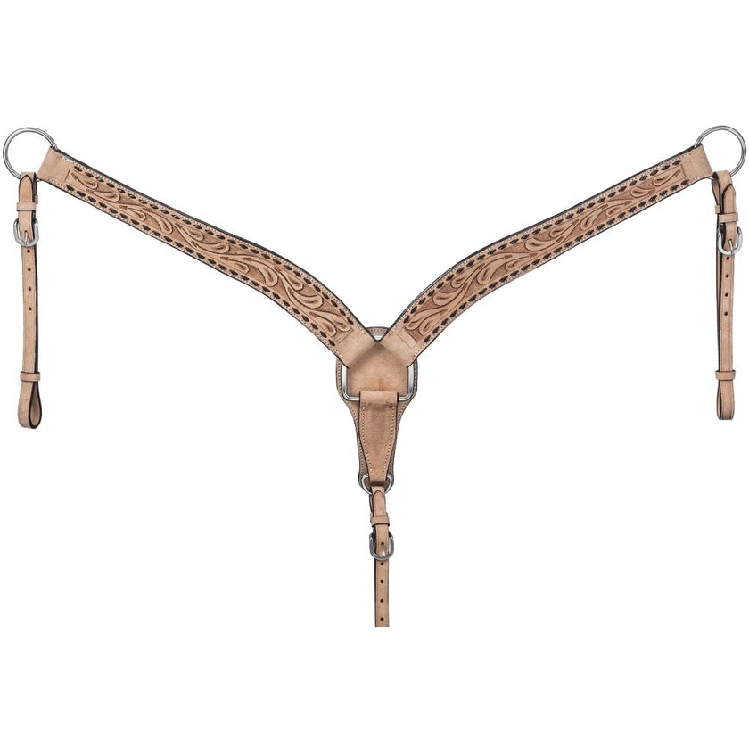 Silver Royal Kirby Breastcollar in hand-tooled roughout brown leather with stainless steel hardware. 