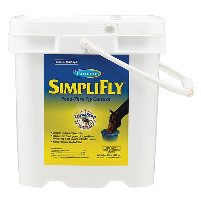 Farnam SimpliFly feed-thru fly control product packaging 20 pound pail