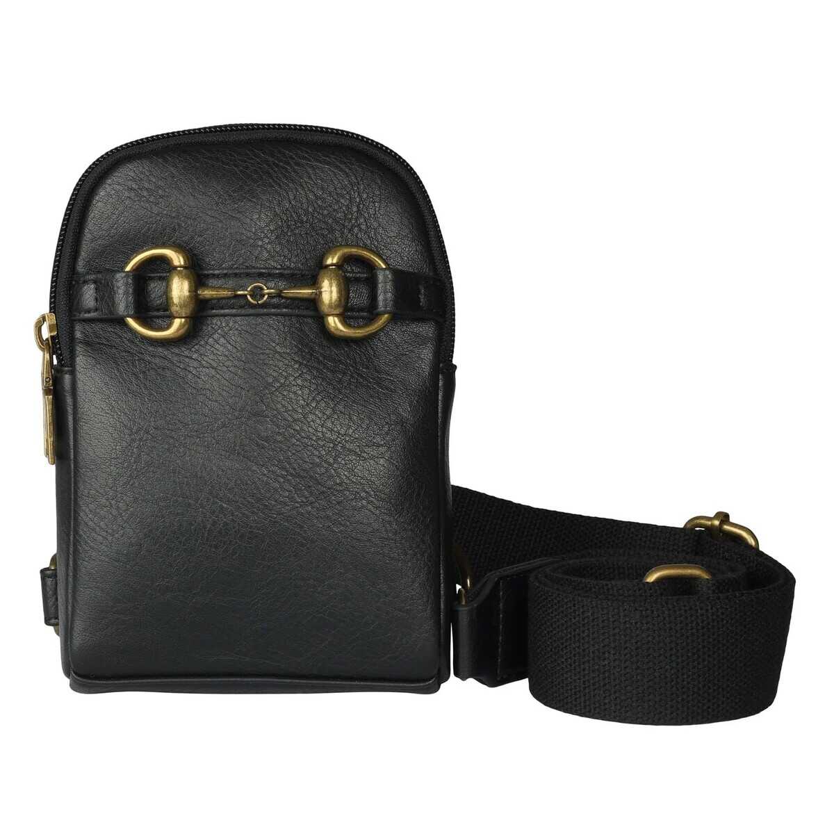 Snaffle Bit Crossbody Phone Bag black front view