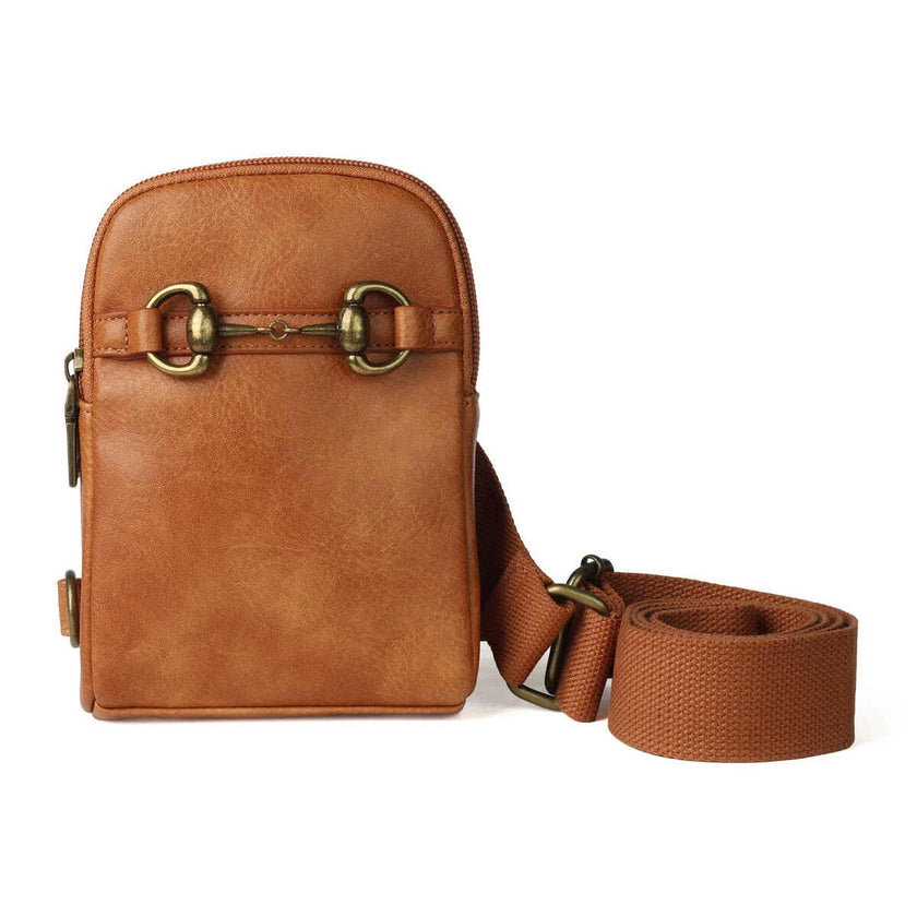 Snaffle Bit Crossbody Phone Bag brown front view