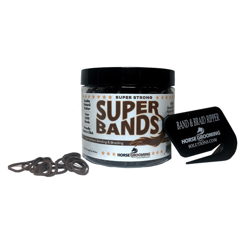 Super Bands container with chestnut bands and a band ripper on a white background