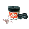 Jar of 'Super Bands' with rubber sorrel bands and a 'Band & Braid Ripper' on a white background