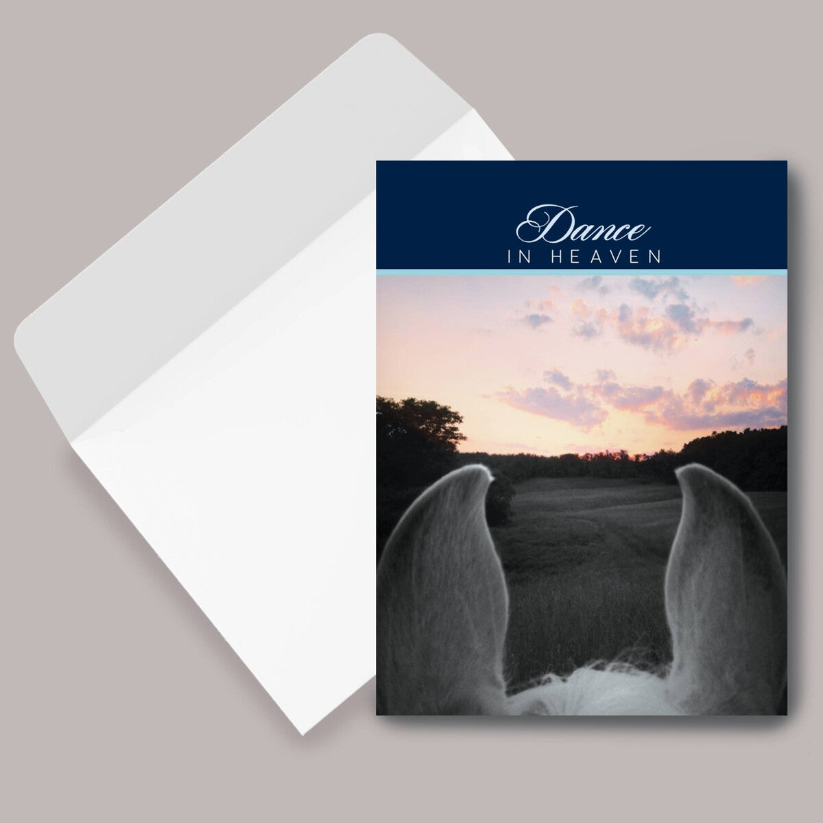 Sympathy Card - Dance in Heaven... with sunset and dog ears design, featuring the text 'Dance in Heaven'.