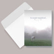 Sympathy Card - So Warmly Remembered... -  with a horse in a misty field and 'So warmly remembered' text, on a matching envelope.