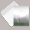 Sympathy Card - So Warmly Remembered... -  with a horse in a misty field and 'So warmly remembered' text, on a matching envelope.