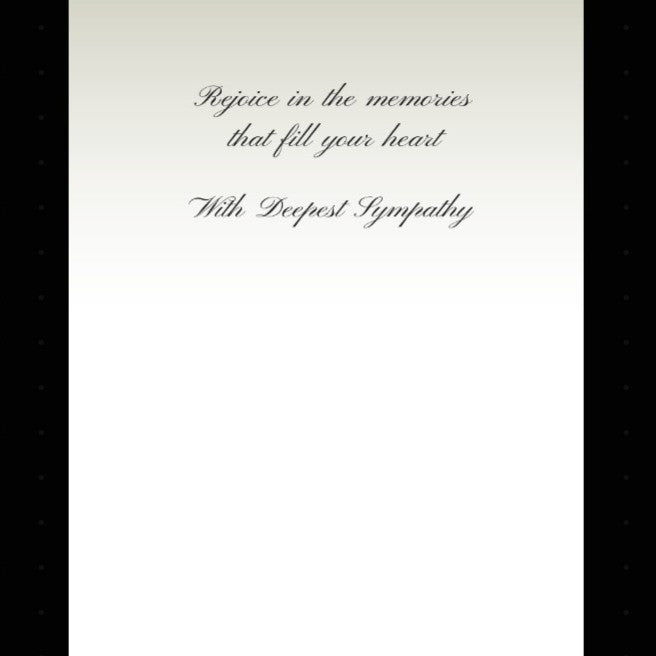 Sympathy Greeting Card - Thinking of You with text 'Rejoice in the memories that fill your heart. With Deepest Sympathy' on a white background.