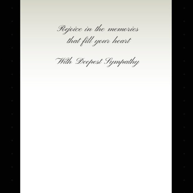 Sympathy Greeting Card - Thinking of You with text 'Rejoice in the memories that fill your heart. With Deepest Sympathy' on a white background.