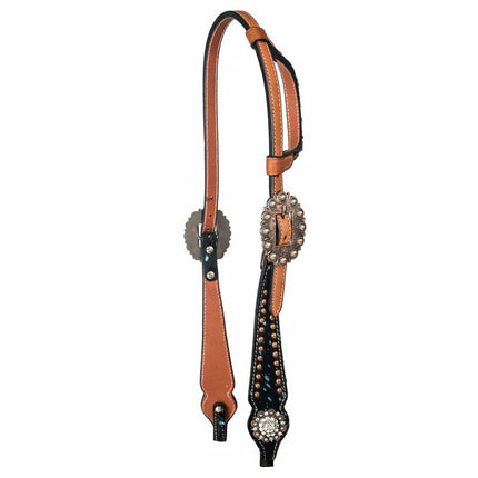Tabelo One-Ear Headstall with Flared Cheeks in chestnut / turquoise