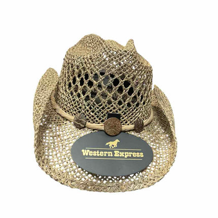 Western Express - Tan Seagrass Western Hat front view