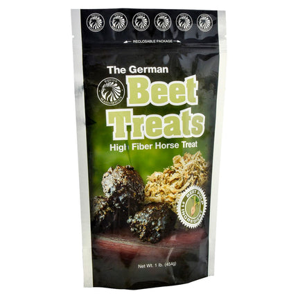 1 lb Package of 'The German Beet Treats' high fiber horse treat with images of beetroot and treat