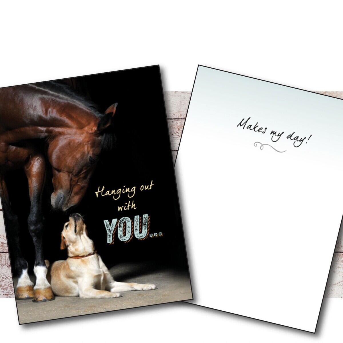Thinking of You Card - Horse & Dog -  featuring a horse and dog with text