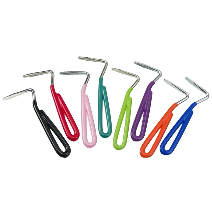 Tough1 Hoof Pick showing multiple color options of Vinyl Coated Handles 