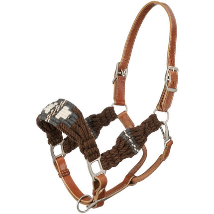 Tough1® Wool String Leather Halter Brown
