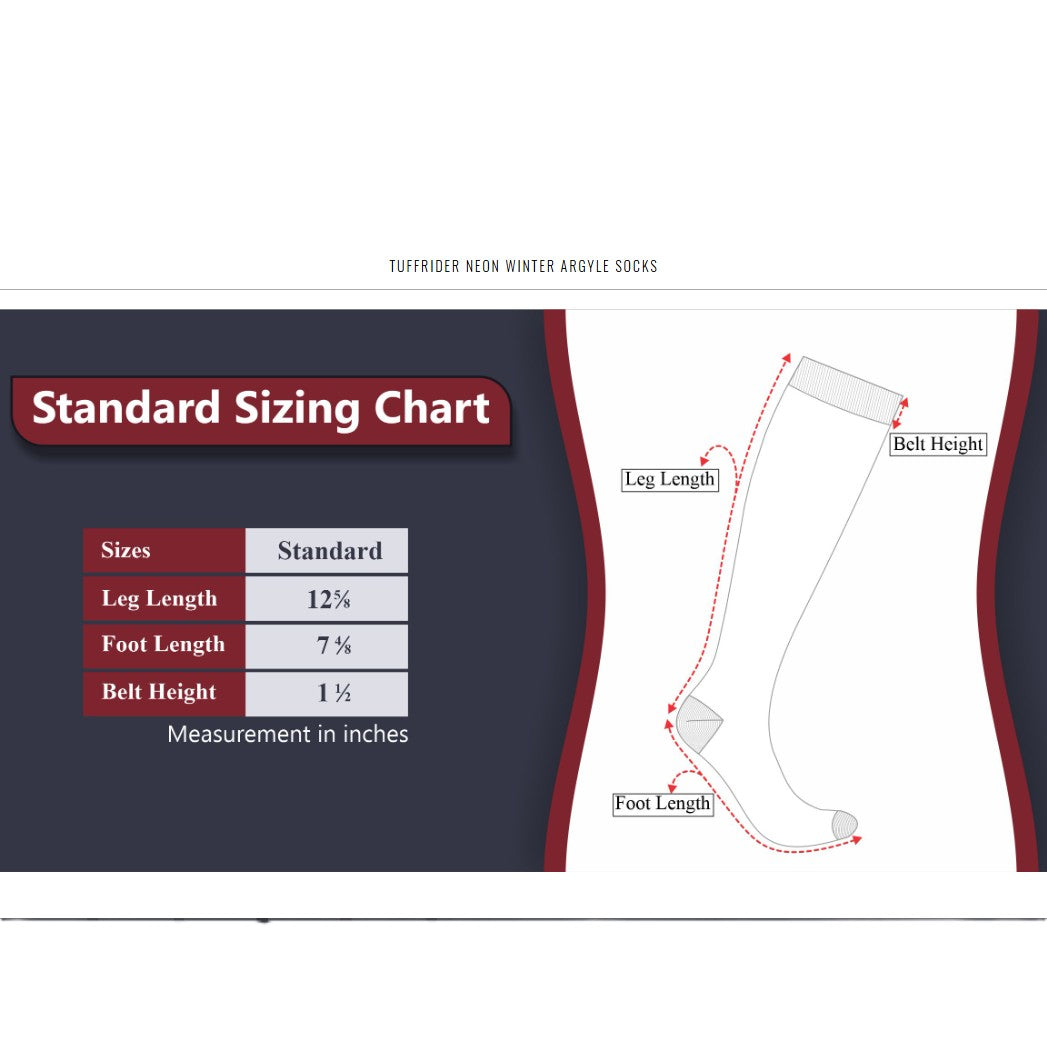 TuffRider® Neon Winter Argyle Socks Size Guide