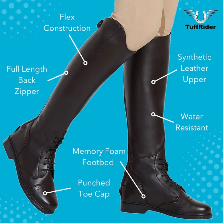 TuffRider® Women's Starter Back Zip Field Boots in Synthetic Leather detailed info on parts of the boots