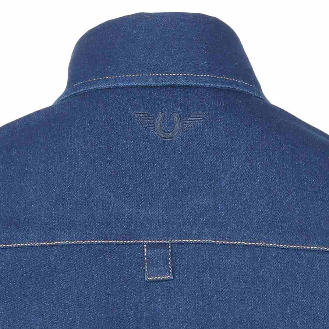 TuffRider® Cody Ladies Western Denim Shirt with Covered Zip Closure and Decorative Pearl Snaps yoke back view