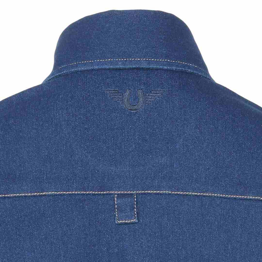 TuffRider® Cody Ladies Western Denim Shirt with Covered Zip Closure and Decorative Pearl Snaps yoke back view