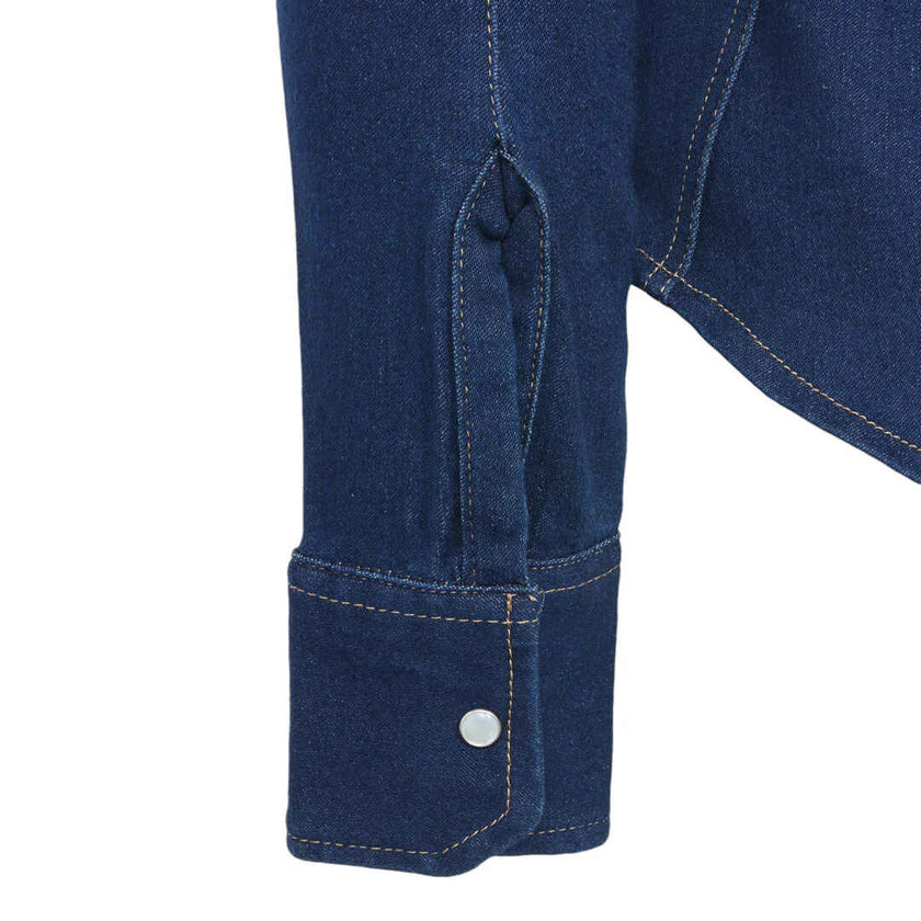 TuffRider® Cody Ladies Western Denim Shirt with Covered Zip Closure and Decorative Pearl Snaps cuff snaps detail