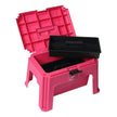 Pink and black TuffRider Super Grooming Box With Stool open to show the inside tool tray.
