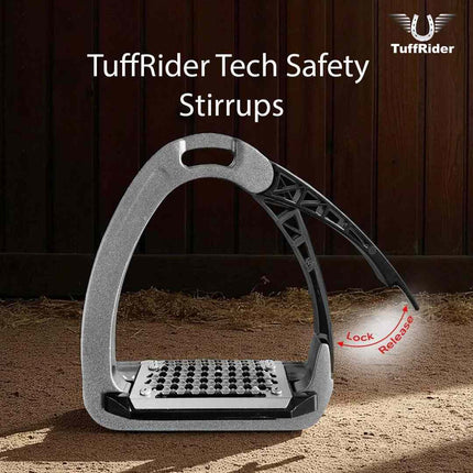 TuffRider Tech Safety Stirrups showing lock - release mechanism
