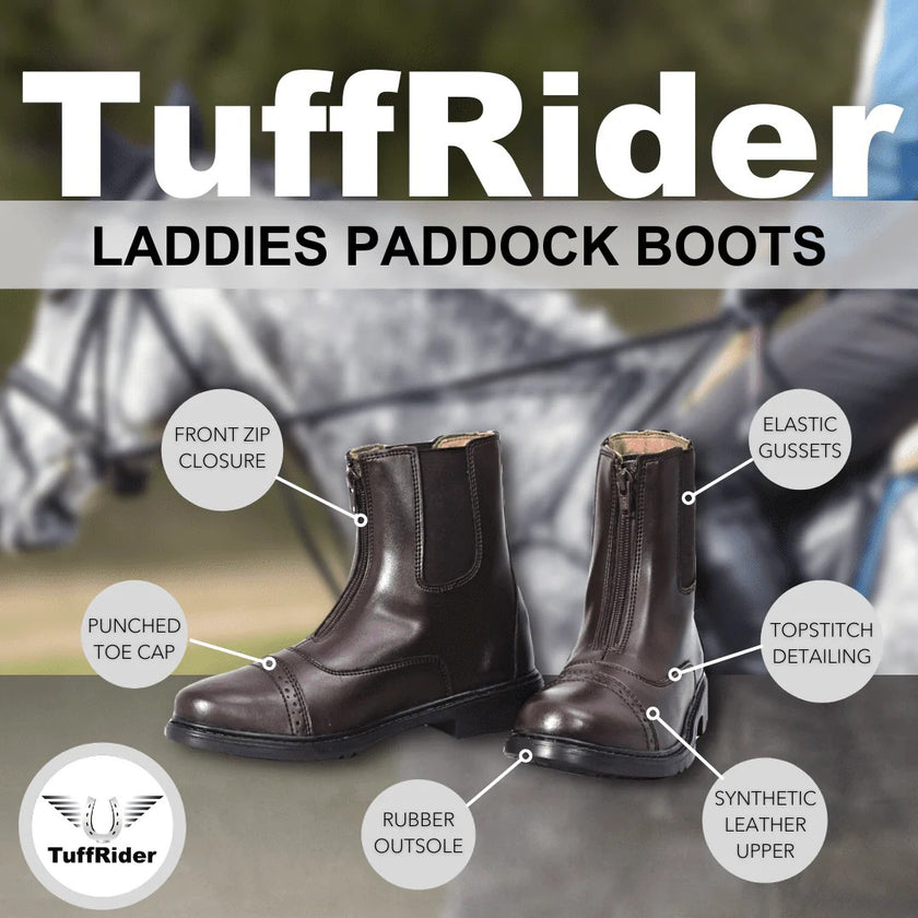 TuffRider® Women's Starter Synthetic Leather Front Zipper Paddock Boots product details 