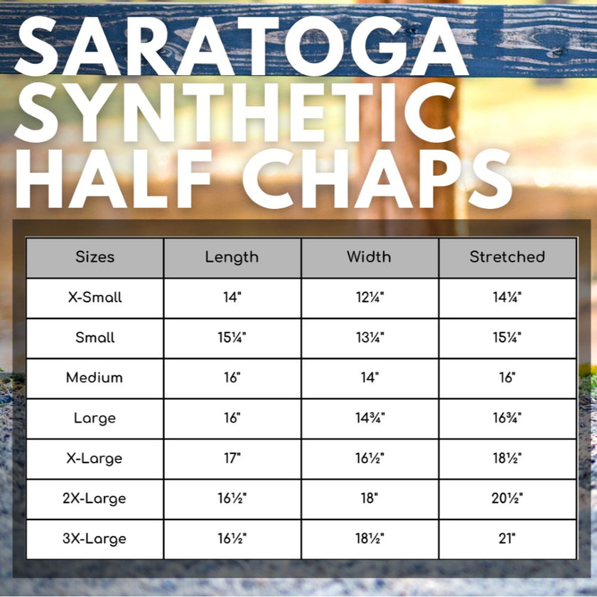 TuffRider® Women's Saratoga Synthetic Half Chaps Size Chart