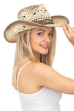 Turquoise Brown Band Concho Cowboy Hat side view on model