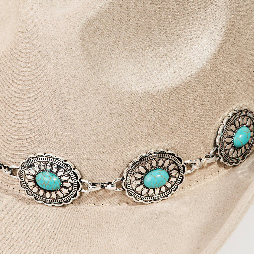Turquoise Oval Stone Strap Western Cowboy Hat detail