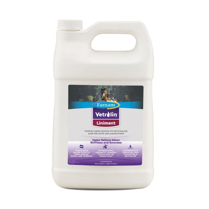 Vetrelin Liniment gallon bottle with  Farnam logo on a white background